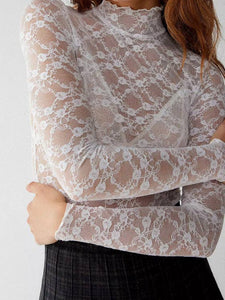 Long Sleeve Lace Base Top: WHITE