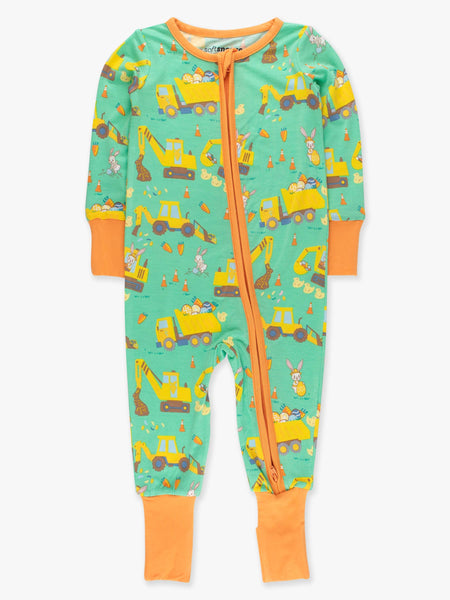 SoftSnooze™ Baby Bamboo Viscose Bunny Builders Convertible One Piece Footie Pajama: Green