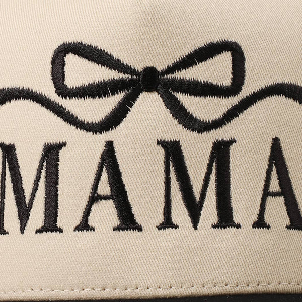 MAMA Ribbon Embroidered Two-Tone Trucker Hat: Black