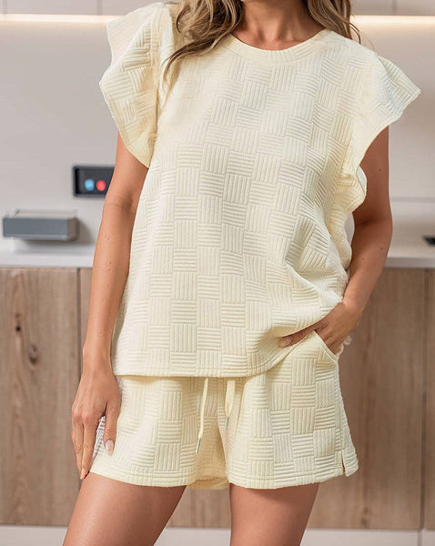 Textured Tee and Shorts Set: Apricot