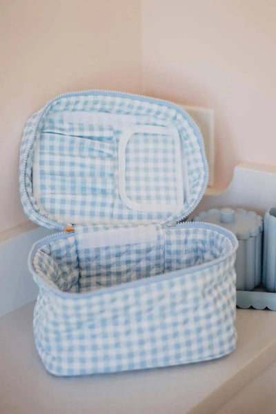 Light Blue Plaid Make Up Bag: Light Blue