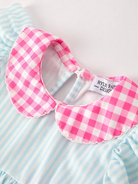Back To School Girls Striped lapels Bow Dress: