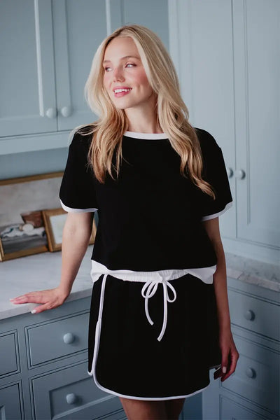 Black and White Matching Skirt and Top Set: Black