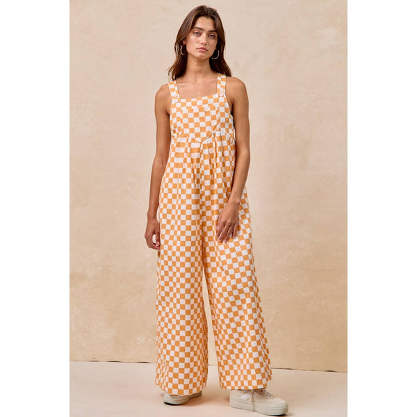 GAMEDAY THEME PLAID PRINTED OVERALL WITH PLEATS: RED / S