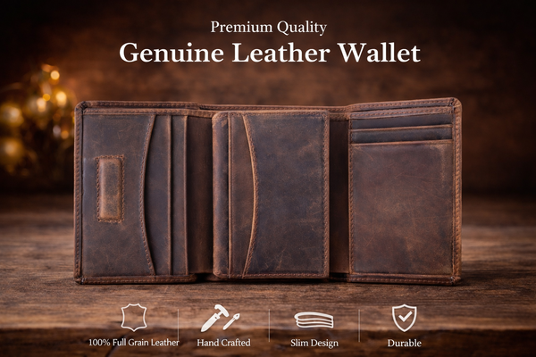 Leather Wallet for Men Handcrafted Distressed Trifold Wallet: Rustic Brown