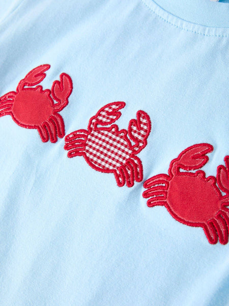 Crab Applique Boy Top And Plaid Shorts Set: