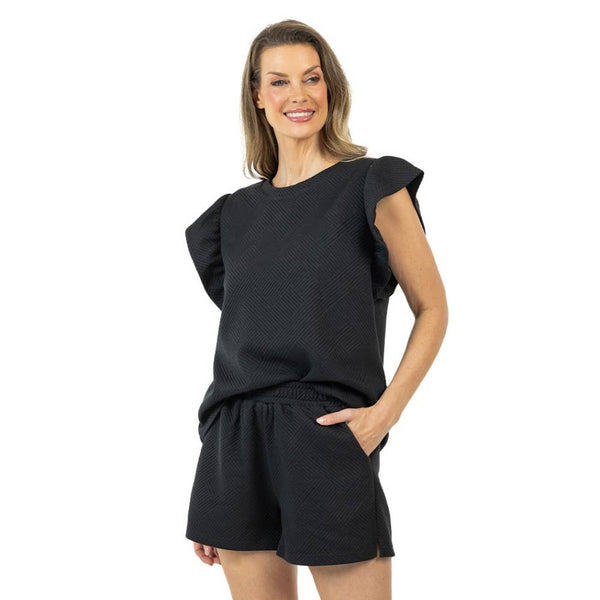 Black Ruffle Two-Piece Set Women's: Black