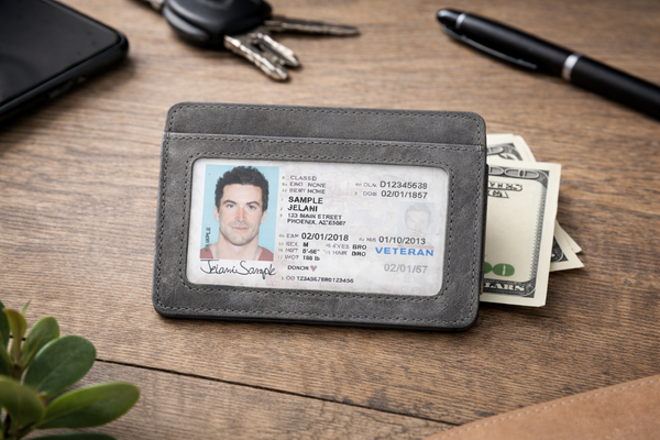 Leather Card Holder with Money Clip Minimalist Pocket wallet: Gray