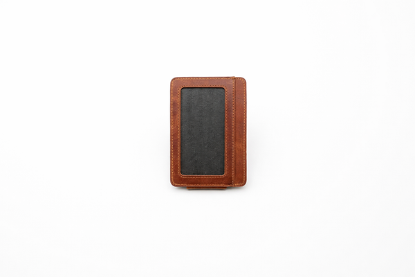Leather Card Holder with Money Clip Minimalist Pocket wallet: Taupe
