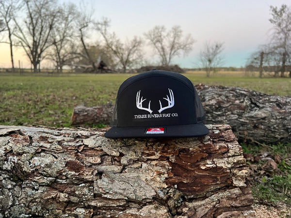 Classic Whitetail Rack - Flatbill Snapback Hat - Richardson 168: Dark Brown/Khaki