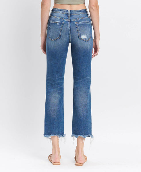 HIGH RISE FRAYED HEM CROP STRAIGHT JEANS F5569: ADMIRE