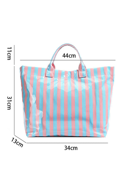 Glossy Striped Large Tote Bag: Blue