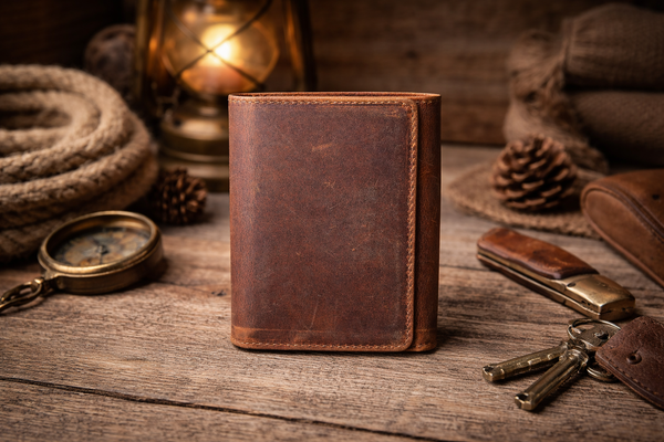 Leather Wallet for Men Handcrafted Distressed Trifold Wallet: Brown