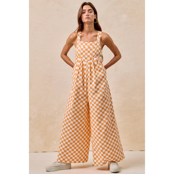 GAMEDAY THEME PLAID PRINTED OVERALL WITH PLEATS: RED / S