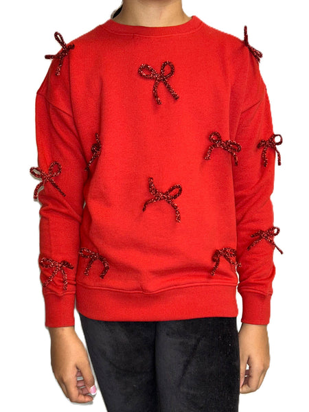 Bow Applique Sweatshirt - TWEEN GIRLS
