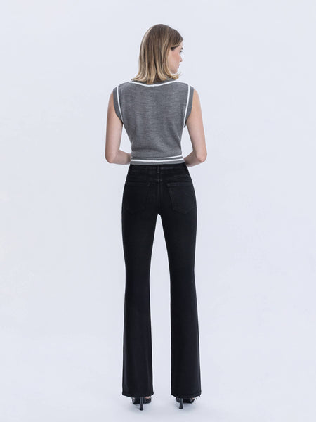 HIGH RISE FULL LENGTH COATED BOOTCUT JEANS F6314BK: Black