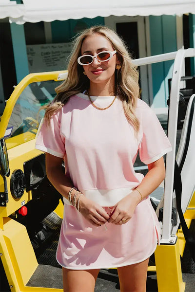 Light Pink and White Two Toned Two Piece Skirt Set: Light Pink