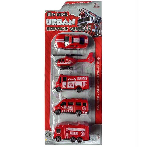 Set of 5 Die-Cast Fire Vehicles in Peggable Retail Box