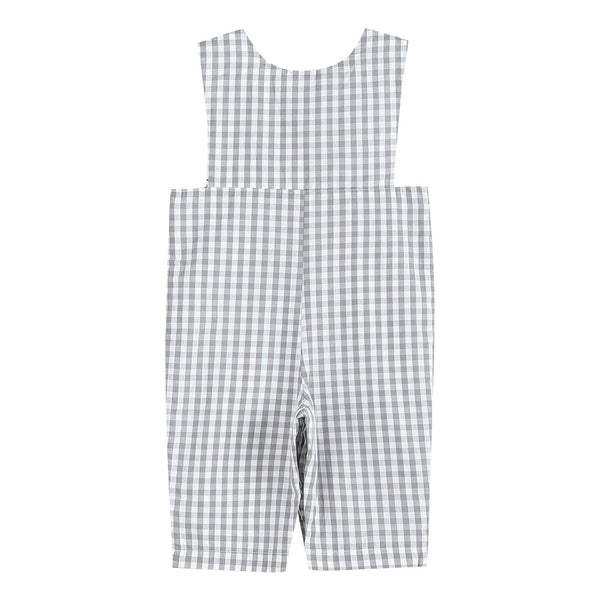 Gray Gingham Mallard Smocked Overalls