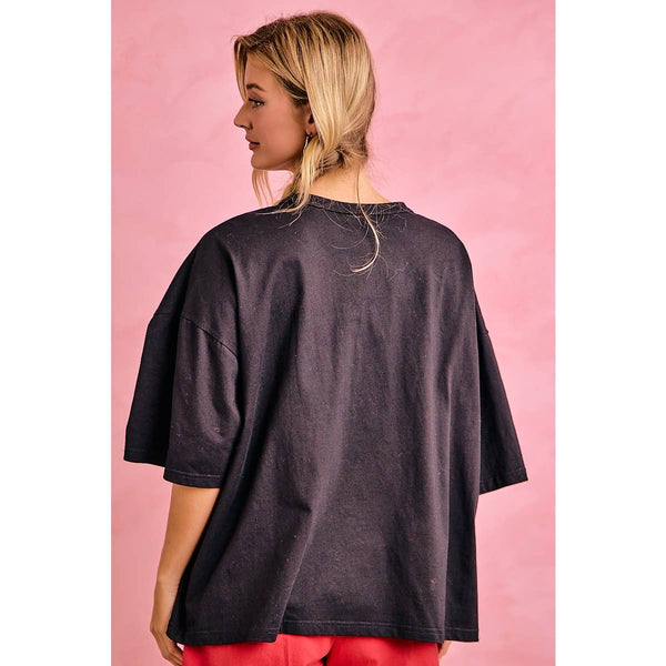 WOMENS GAMEDAY COLORBLOCK APPLIQUE RELAXED FIT T SHIRT: BLACK/RED