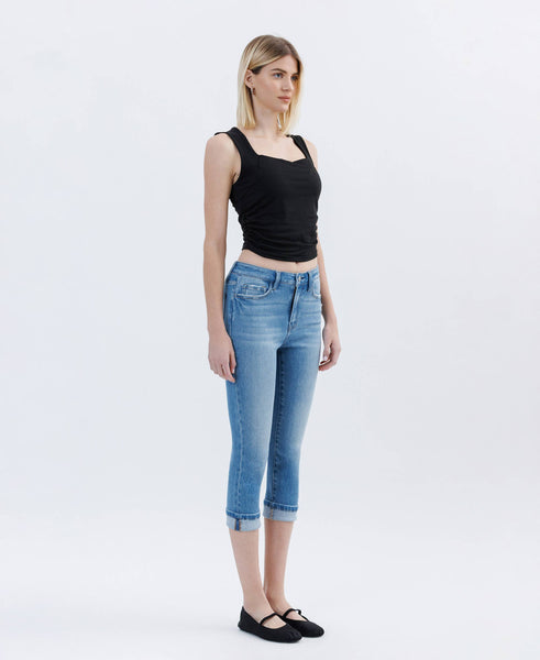 HIGH RISE CUFFED CAPRI JEANS T6743: EMINENT