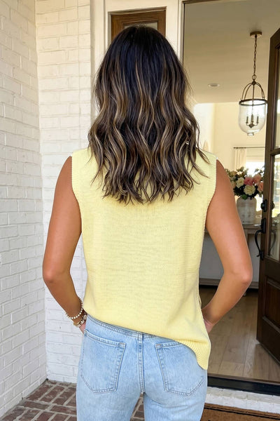 LAS Large Armhole Side Slit Loose Sweater Vest Yellow Cream