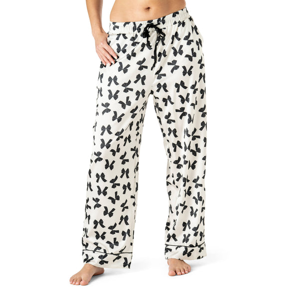 Hello Mello Bow So Lovely Satin Pajama Pant Open Stock: Bow So Lovely