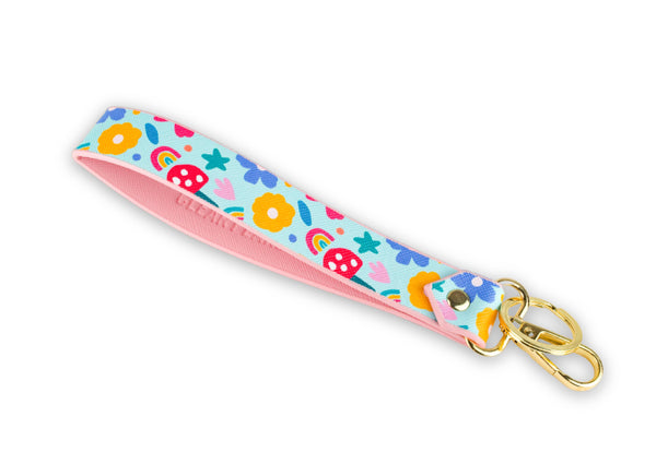 Keychain Wristlet Strap Blush Rainbow Flowers