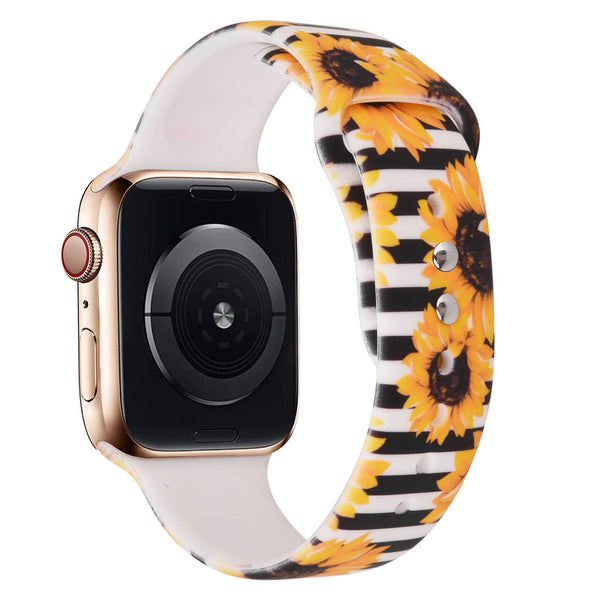 Printed Apple Watch Silicone Band Flowers Pineapple Turtles: Flamingo / 38/40/41mm