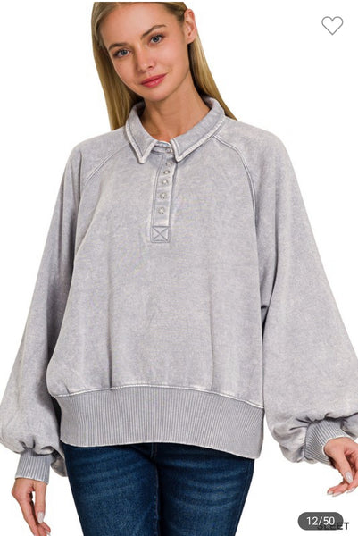 Fleece button collared pullover