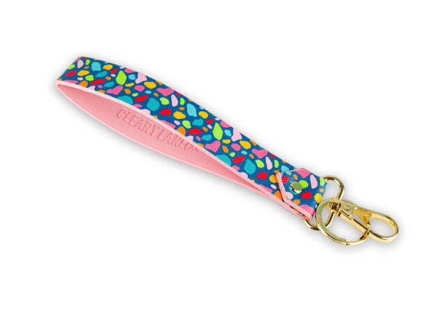 Keychain Wristlet Strap Blush Rainbow Flowers