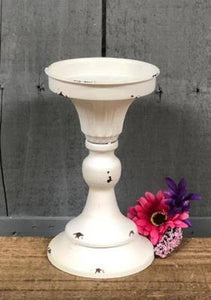 Distressed White Candle Holder Large
