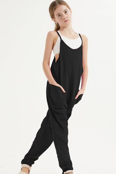 Drop Crotch Sleeveless Jumpsuit: Black