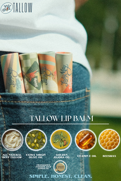 Tallow Lip Balm - CHOOSE A FLAVOR - Natural Beef Tallow Lip Moisturizer with Beeswax & Jojoba Oil: Vanilla Bean