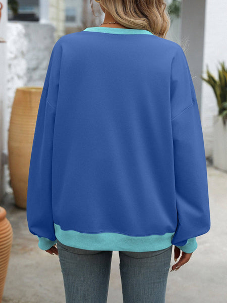 Solid Color Round Neck Fork Loose Sweatshirt Sweater: Off-white