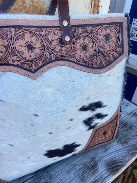 Tooled Leather Cowhide Travel Overnight Weekender Myra Bag