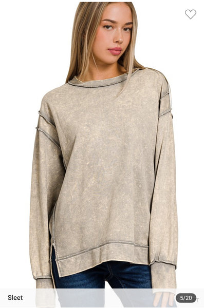 Acid wash exposed seam sweatshirt