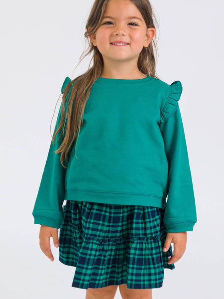 Girls Emerald Green Knit Flutter Sweatshirt