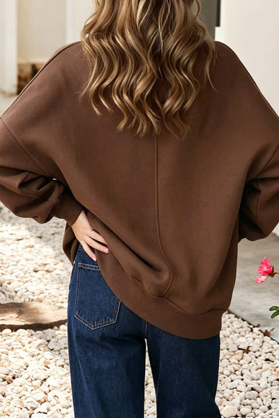 LDC Oversized Solid Mock Neck Sweatshirt: Coffee