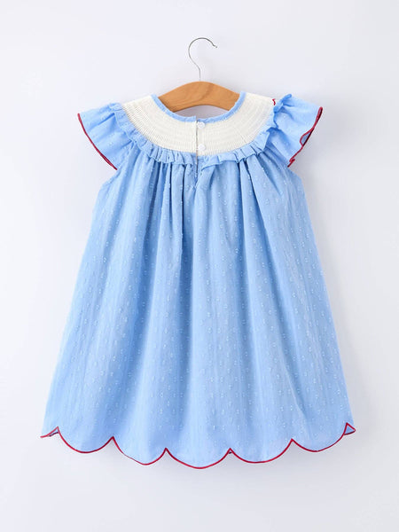 4th of July American Flag Girls Dress Ruffle Collar Scallop Hem