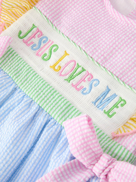 "Jesus Loves Me "Embroidered Girls Dress:
