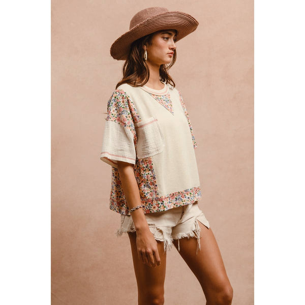 THERMAL AND GAUZE WITH FLORAL MIX AND MATCH TOP: IVORY
