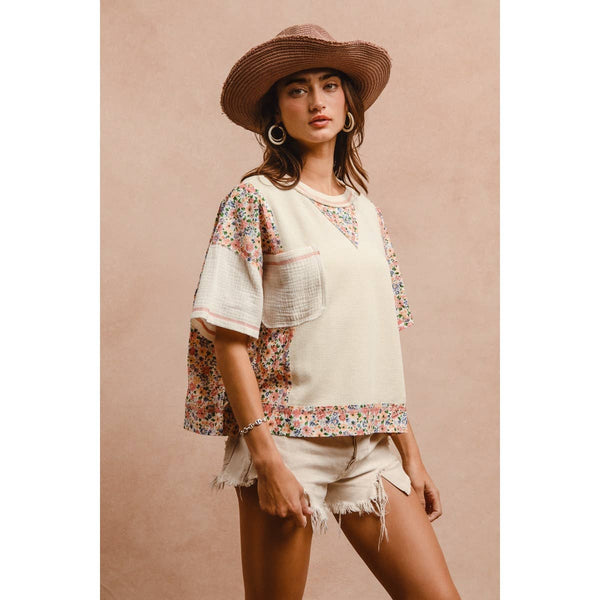 THERMAL AND GAUZE WITH FLORAL MIX AND MATCH TOP: IVORY