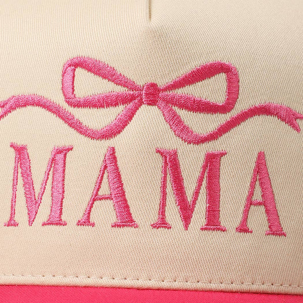 MAMA Ribbon Embroidered Two-Tone Trucker Hat: Black