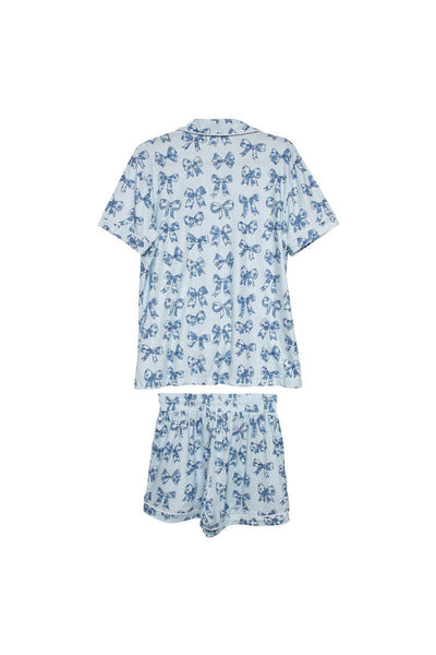 Toile Print Coquette Bows Cute Pajamas: Light Blue / S
