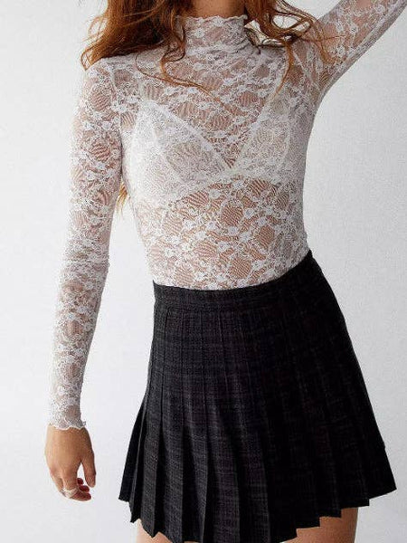 Long Sleeve Lace Base Top: WHITE