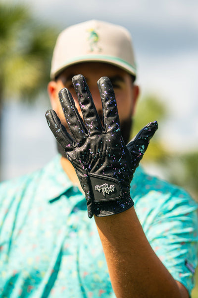 Black Paint Splatter Golf Glove: Large Worn On Left Hand