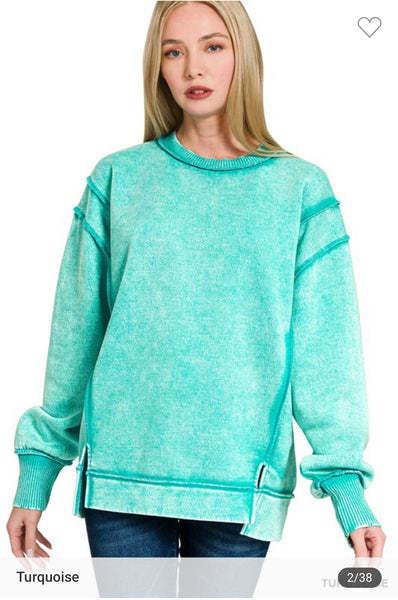 Acid wash exposed seam sweatshirt