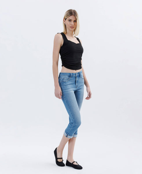 HIGH RISE CUFFED CAPRI JEANS T6743: EMINENT