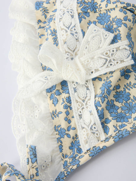 Blue Floral Baby Romper With Hat